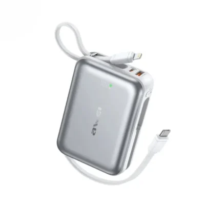 AWEI C03 20,000mAh – 45W Fast Charging Power Bank With Built-In Cables ( Gray )