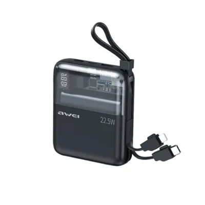 AWEI P149K 10000mAh – 22.5W Transparent Self-Wired Power Bank ( Black )