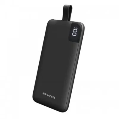 AWEI P67K 10,000mAh – Slim Dual USB Fast Charging Power Bank ( Black )