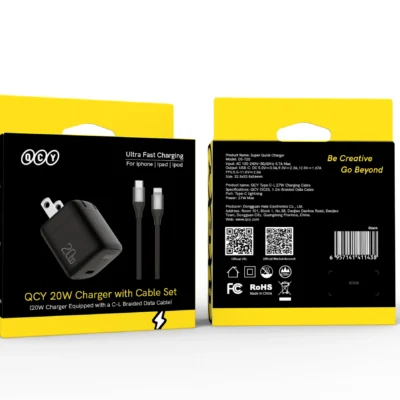QCY 20W PD Charger Set (Type-C to Lightning) – CK03-MG ( Black )