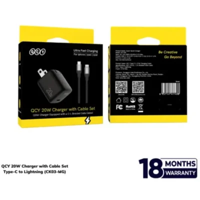 QCY 20W PD Charger Set (Type-C to Type-C) – CK02-MG ( Black )